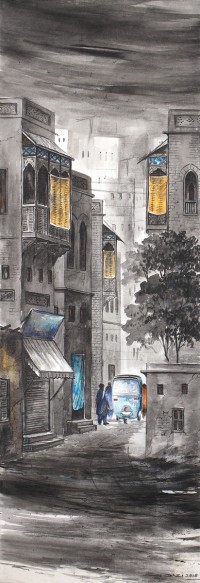 G. N. Qazi, 36 x 12 inch, Acrylic on Canvas, Cityscape Painting, AC-GNQ-050